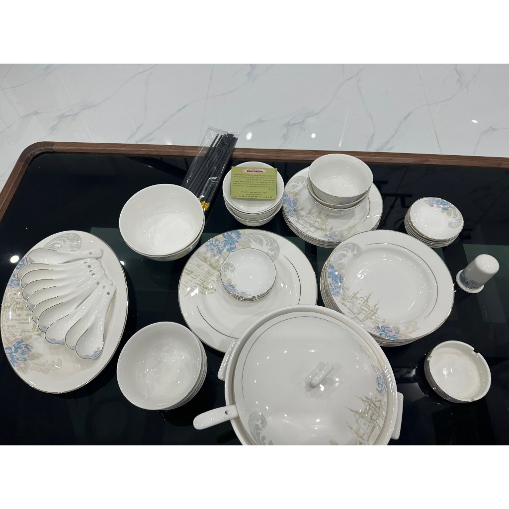 Bộ bát ăn cơm SỨ XƯƠNG Giang Tây cao cấp 58 chi tiết - Bộ chén ăn cơm sang trọng, tinh tế. Mã GS76