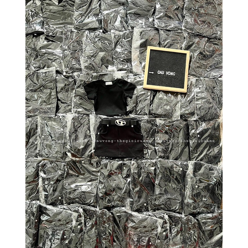 Set cv jean áo crotop cho bé gái