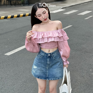 Chân váy jean bò ngắn ôm rách nhẹ TiQi Jeans V1-265
