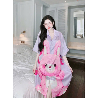 Đầm Ngủ, Đầm Sơ Mi Lụa Xước Dễ Thương