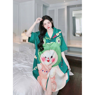 Đầm Ngủ, Đầm Sơ Mi Lụa Xước Dễ Thương