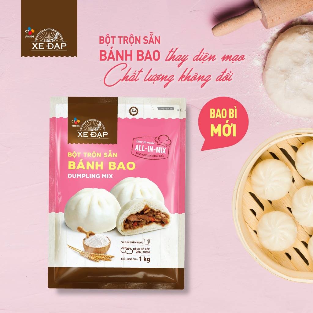 Bột trộn sẵn bánh bao Xe Đạp loại 1 kg, bột bánh bao thơm ngon, phồng xốp, không chất bảo quản
