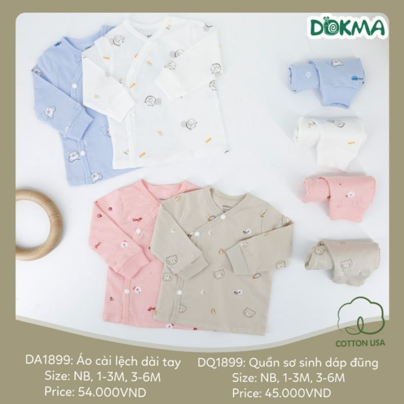 Bộ quần áo sơ sinh Dokma cài lệch chất cotton thoáng mát, thấm hút tốt cho con yêu