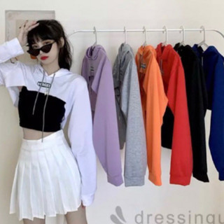Set áo thun croptop 🫘🫘🫘Áo croptop có nón tay dài dáng rộng trẻ trung