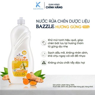Nước rửa chén dược liệu Bazzle Hàn Quốc hương gừng tươi ko gây kích ứng da, không lưu lại mùi trên chén bát 860g