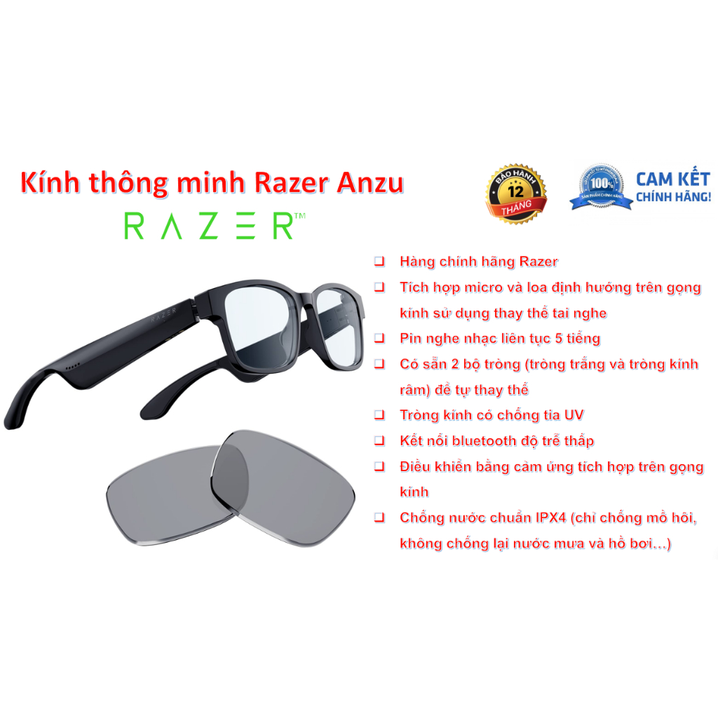 [Chính hãng Razer] Kính Thông Minh Razer Anzu Smart Glasses Blue Light