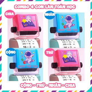 Combo 4 con lăn toán học tạo phép tính tự động cộng trừ nhân chia tặng kèm mực in cho bé rèn luyện khả năng tính toán