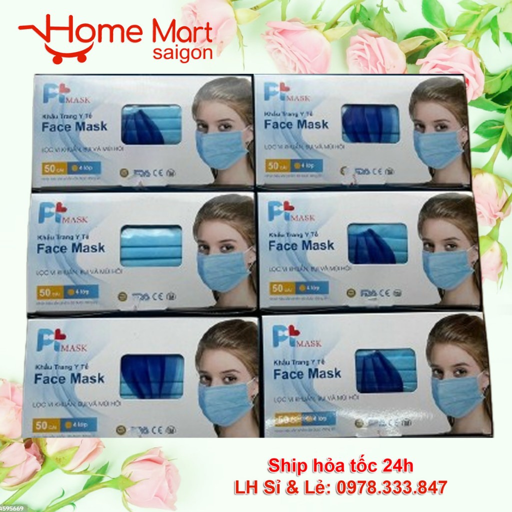 [Hộp 50 Cái] Khẩu Trang Y Tế Chất Lượng Cao 4 Lớp PT Mask, Khẩu Trang Kháng Khuẩn Chống Bụi  Màu Trắng Xanh Xám