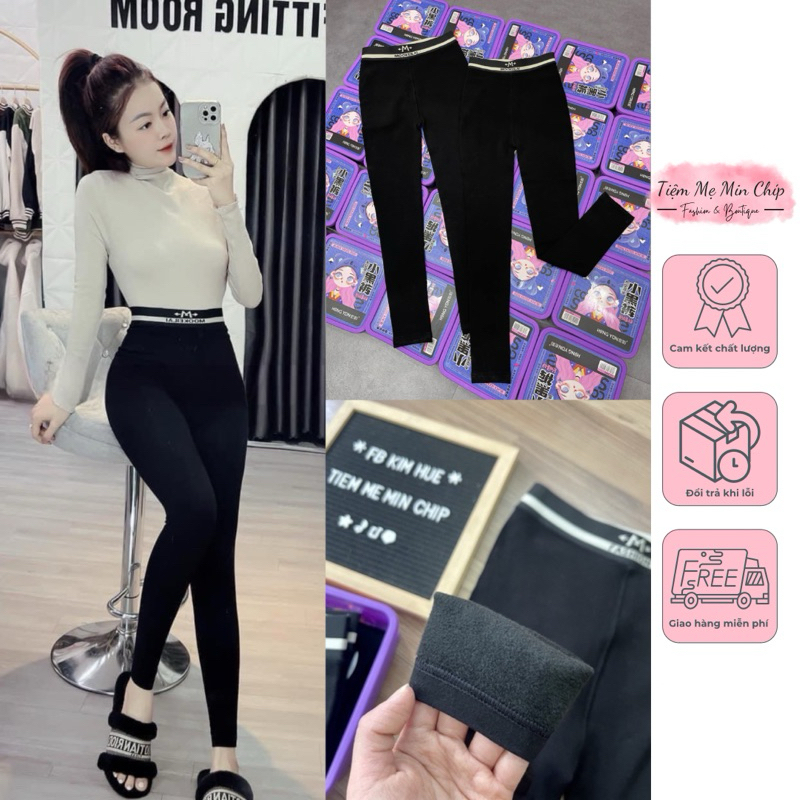 Quần legging đen lót lông cạp chữ M hộp cô gái 2002 (Hàng QC cao cấp)