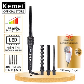Máy uốn tóc chuyên nghiệp 4in1 KEMEI KM-4083 với 4 đầu uốn thay thế dùng để uốn xoăn, uốn lọn - Hàng chính hãng