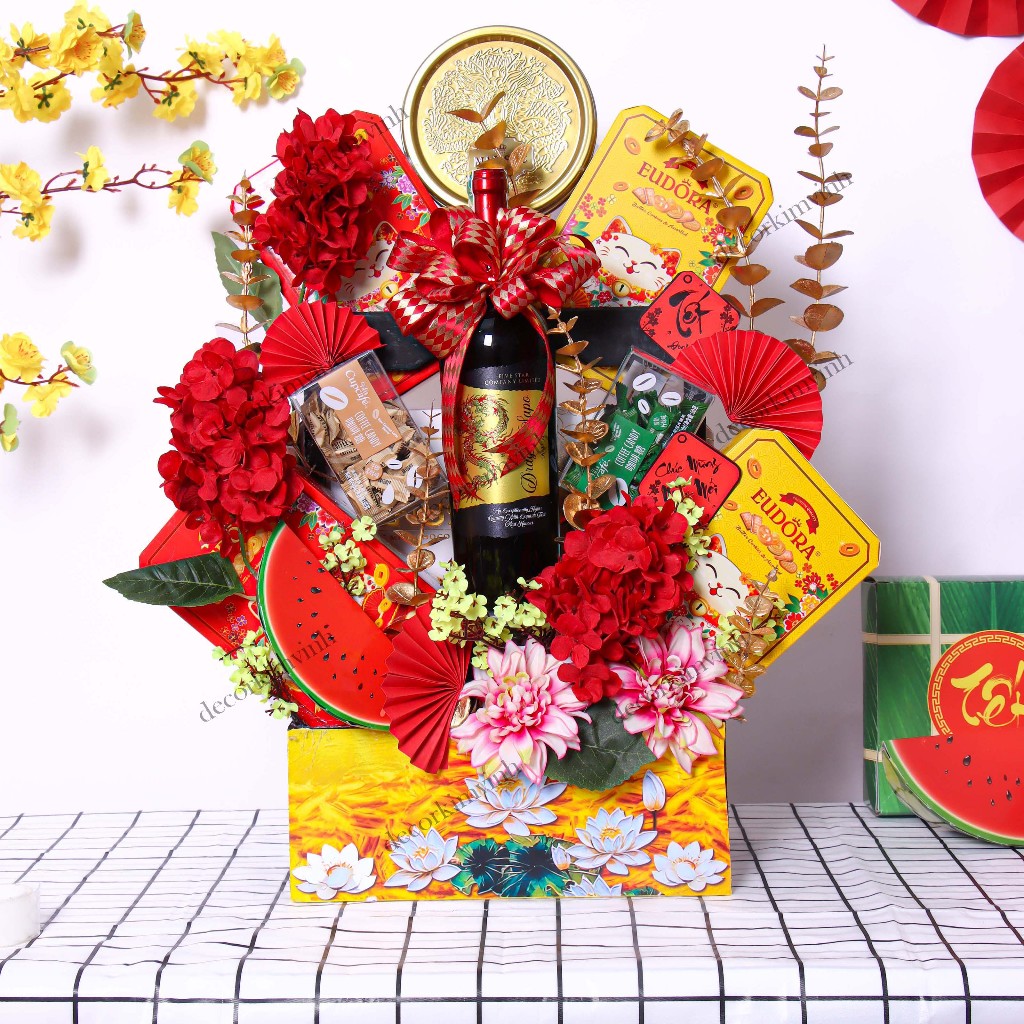 [HOẢ TỐC] Giỏ Quà Tết SET06 Đủ Phụ Kiện Giỏ Quà Sang Trọng Làm Quà Mừng Xuân Đón Tết