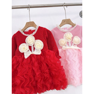 váy nhung cao cấp cổ ren cho bé gái  8-16kg