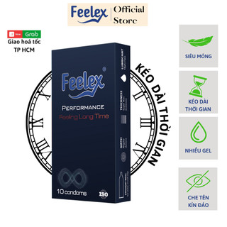 Bao cao su Feelex siêu mỏng, kéo dài thời gian, nhiều gel - hộp 10 bcs