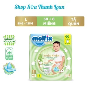 Tã/bỉm quần molfix thiên nhiên ultra l - gói 68 miếng +6.