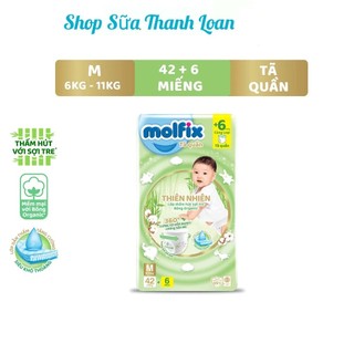 Tã/bỉm quần molfix thiên nhiên jumbo m - gói 42+6 miếng.