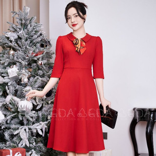 Đầm xòe công sở nữ tay lỡ cao cấp GDA COLLECTION chất Xước Hàn dày dặn, co dãn nhẹ, tôn dáng, che khuyết điểm