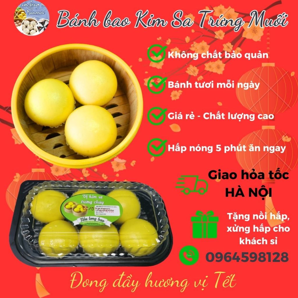 Bánh Bao Kim Sa Trứng Muối Tan Chảy, Mềm Mịn, Thơm Ngon Hộp 6 chiếc (SALE TẾT)