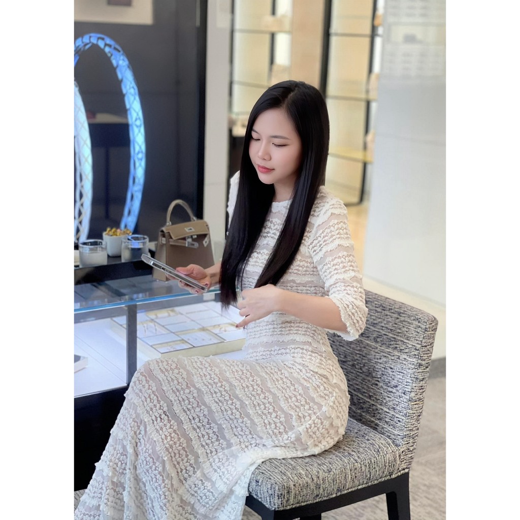Váy Ren Dáng Dài Xoè 2 Lớp Co Dãn Tiểu Thư Tay Lửng Cổ Tròn Chiết Eo Tôn Dáng Nhẹ Nhàng Nữ Tính Bùi Đượm Concept