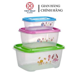 Bộ 3 hộp đựng thực phẩm thức ăn Việt Nhật , Hộp lạnh trữ đồ đông chắc chắn an toàn