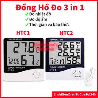 Nhiệt ẩm kế điện tử LCD HTC1, HTC-1, HTC01, HTC-01 đo nhiệt độ, độ ẩm, đồng hồ báo thức (có sẵn pin) chất lượng cao