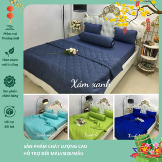 Drap thun hàn lạnh loại 1, bộ ga giường thun trơn Hàn Quốc 4 món