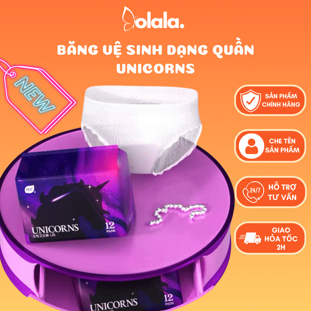 Băng Vệ Sinh/Băng Đêm Dạng Quần Unicorns Phiên Bản Mới Gói 12 Chiếc Siêu Mỏng Size M - L(56 - 105Cm)