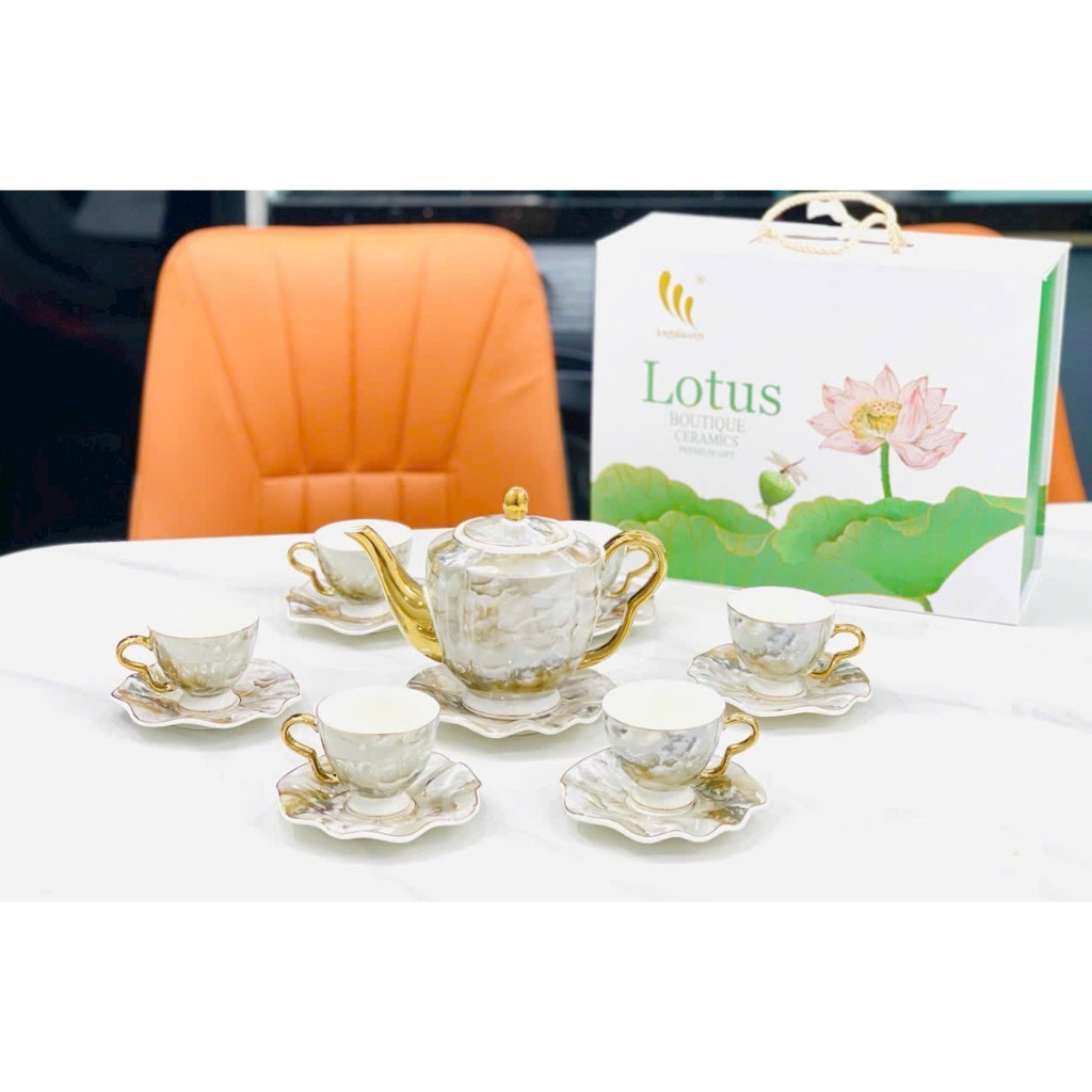 Ấm chén pha trà màu vân đá. bộ tách trà màu vân ghi. ấm chén pha trà