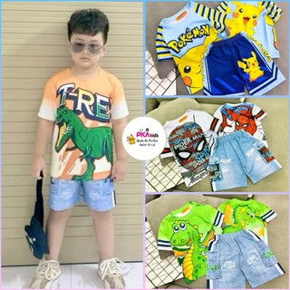 Bộ khủng long cho bé Bộ siêu nhân bé trai Bộ thun lạnh 3D siêu nhân từ 10 đến 22 kg pikakids anna