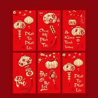 Set Combo 30 Phong Bao Lì Xì Nhung Đỏ In Chữ Nổi Tết Tặng Kèm Túi Bóng Kính Loại Lớn