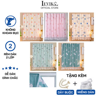 Rèm cửa dán tường LEVIKA.HN 2 lớp họa tiết chống nắng siêu tiện lợi, không khoan đục