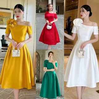 ĐẦM XOÈ BẸT VAI 1 DÂY ĐÍNH HOA HỒNG CAO CẤP TẶNG KÈM HOA TAI THỜI TRANG
