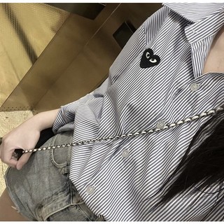 Sơ mi kẻ dài tay thêu tim PLAY - Sơ mi nữ thêu trái tim Play