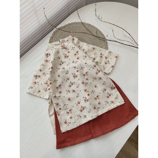 Set áo dài nhung tăm hoa nhí mềm mịn bé gái (8~24kg) | Dotori