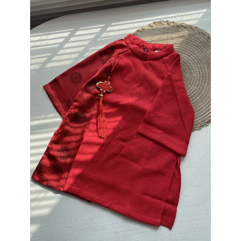 Áo dài gấm phối nhung tăm cho bé trai | Dotori