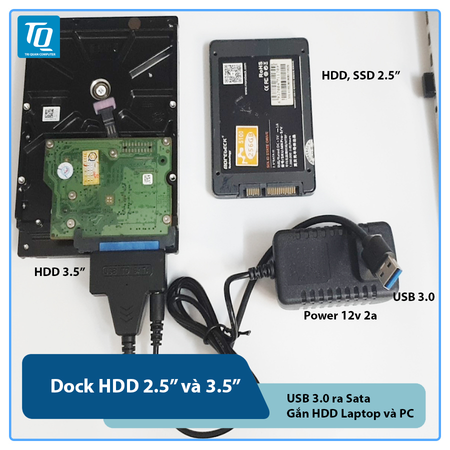 Dock Cắm Ổ Cứng 2.5 Inch, 3.5 Inch Chuẩn Sata - Cáp chuyển Sata sang USB 3.0 dùng HDD Laptop, SSD