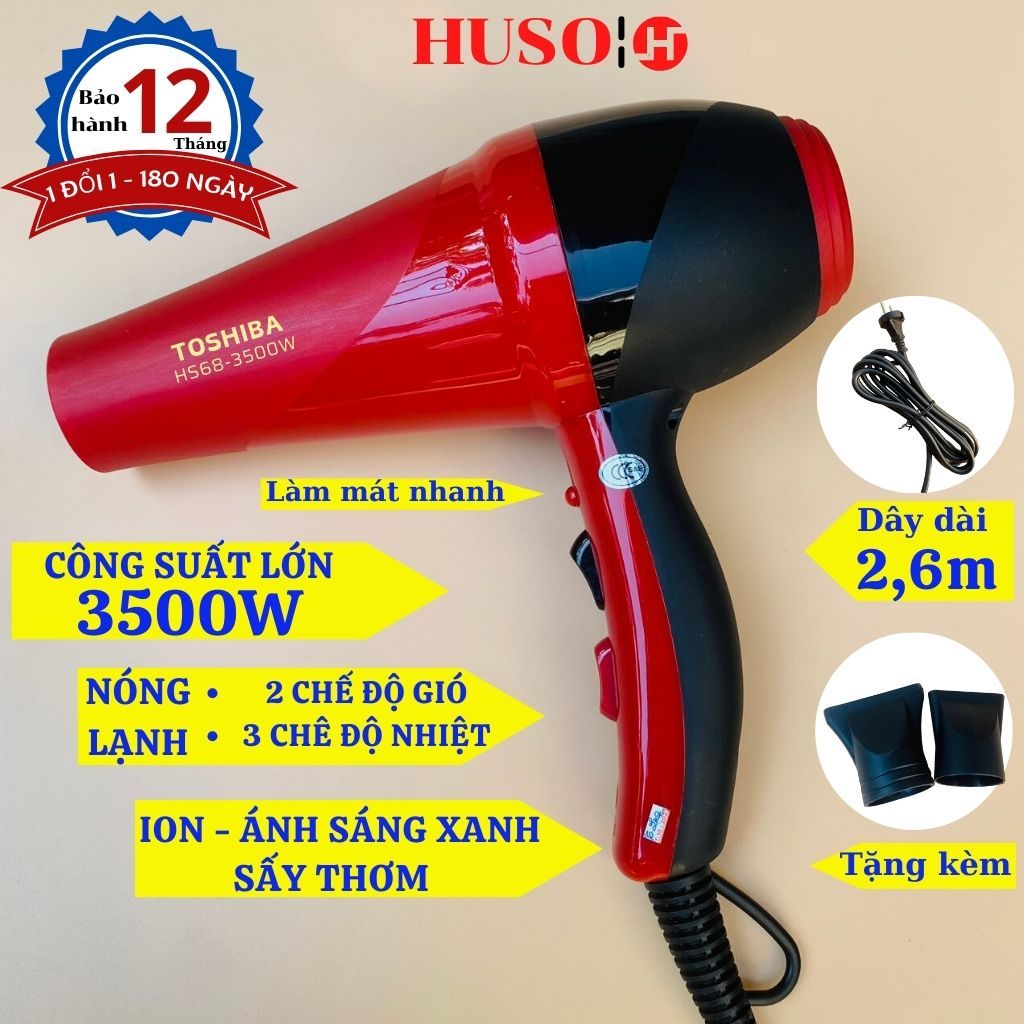 Máy sấy tóc TOSHIBA tạo kiểu 2 chiều nóng lạnh công suất lớn 6000W tặng kèm đầu thổi dẹt