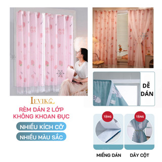  Rèm cửa Levika dán keo không cần thanh treo hồng dâu trang trí phòng cửa sổ 
