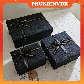 Hộp Tặng Quà Hộp Quà Tặng Và Túi Kim Tuyến Nhũ Thắt Nơ Màu Đen Lấp Lánh