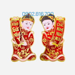 Hình dán hai em bé tiên đồng ngọc nữ trang trí tết 35cm - 40cm - 50cm - 60cm Chữ việt