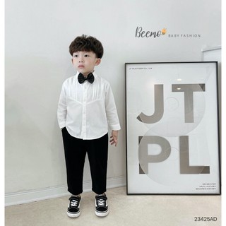 Áo sơ mi trắng cổ đức Beemo xếp li ngực ( kèm nơ ) size 80 - 130