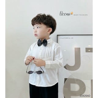 Áo sơ mi trắng cổ đức Beemo xếp li ngực ( kèm nơ ) size 80 - 130