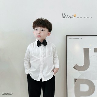 Áo sơ mi trắng cổ đức Beemo xếp li ngực ( kèm nơ ) size 80 - 130