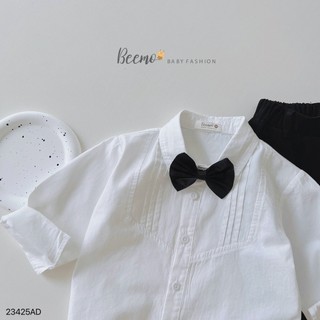 Áo sơ mi trắng cổ đức Beemo xếp li ngực ( kèm nơ ) size 80 - 130