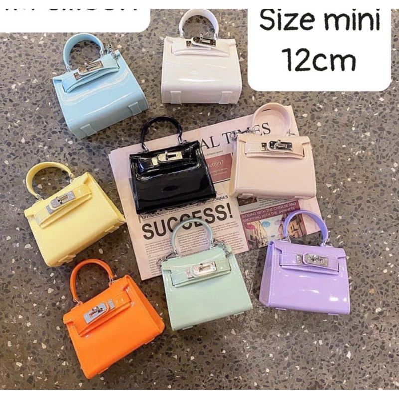 Túi quai xách H dáng ken ly da gạo trơn dáng thấp size19