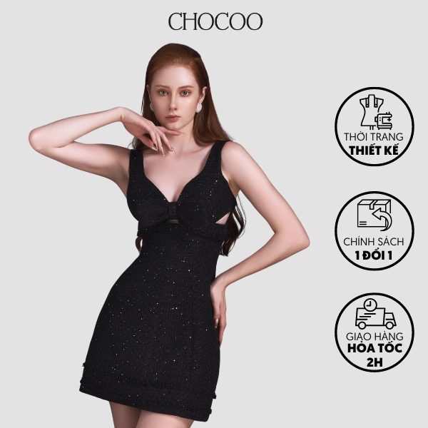 Đầm hai dây thiết kế CHOCOO KILLA MINI DRESS chất liệu Tweed sớ cườm cao cấp hở lưng sang trọng quyến rũ