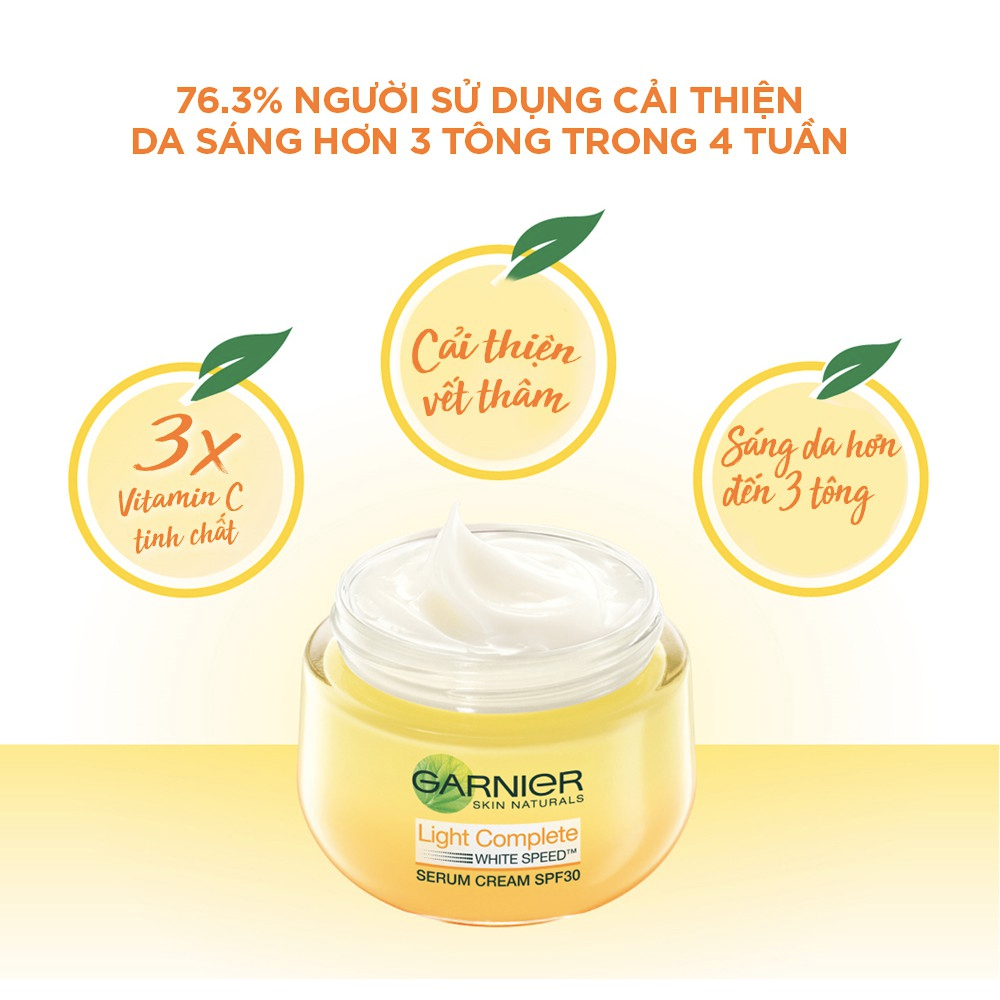 Kem Dưỡng Garnier Vitamin C SPF30 Dưỡng Sáng Mờ Thâm BAN NGÀY Light Complete Whitening Serum Cream  - 50ml