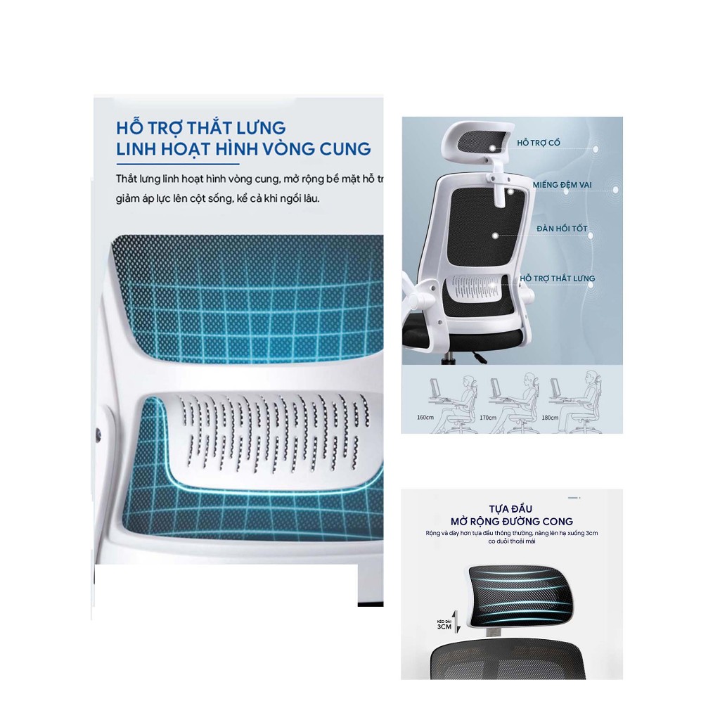 Ghế văn phòng Avohome công thái học chân xoay có tựa đầu bảo vệ cột sống | BigBuy360 - bigbuy360.vn