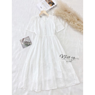 Đầm Đi Tiệc NHẬT VY Babydoll Chất Tơ Ống Thêu Màu Trắng - D2388 size M