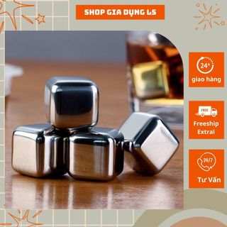 Đá lạnh không tan hộp 6 viên đá INOX304 lạnh vĩnh cửu hộp tặng kèm kẹp inox