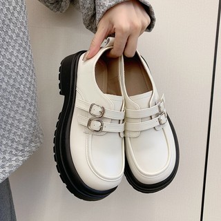Giày oxford nữ JINMI da mềm 2 khuy nhỏ đế răng cưa 5cm